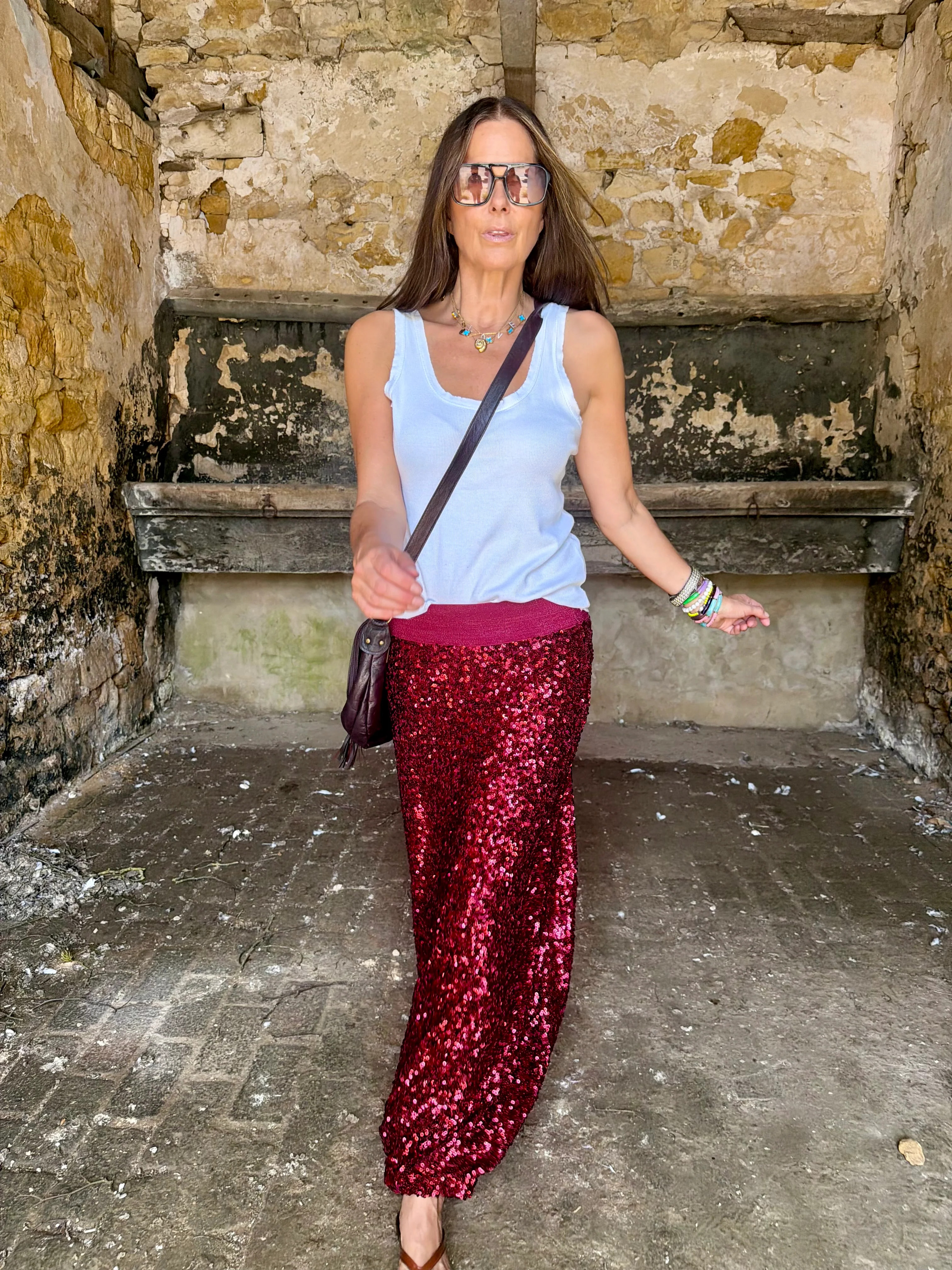 Seline Sequin Skirt - Ruby | Law and Co