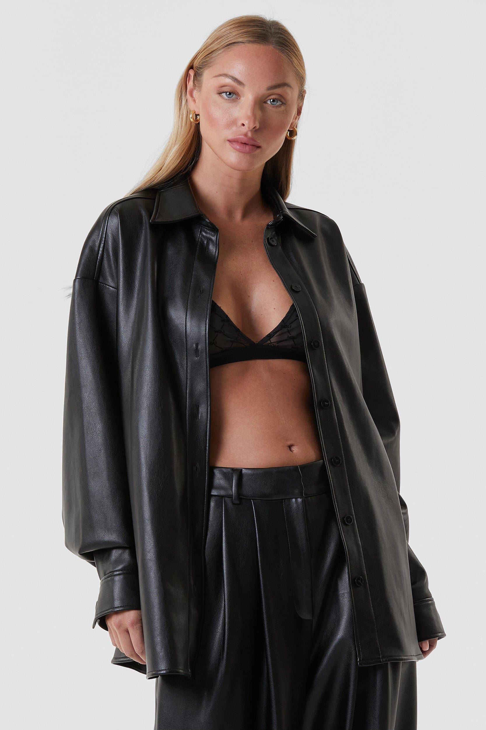 Faux Leather Oversized Shirt - Black | The Noli Shop