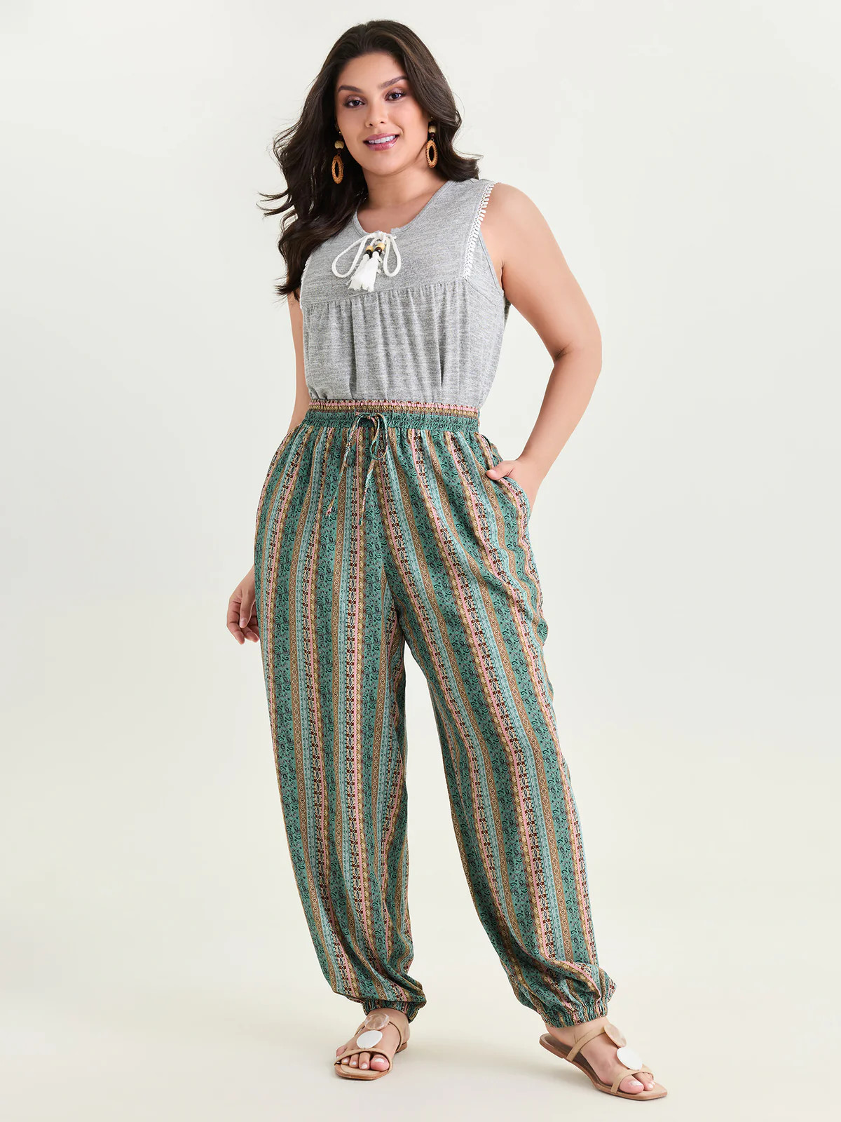 Boho Striped Print Drawstring Pants | Bloomchic
