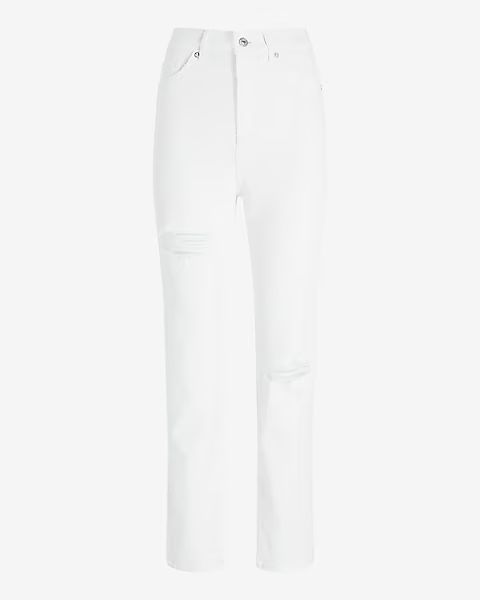 Conscious Edit Super High Waisted White Ripped Slim Jeans | Express