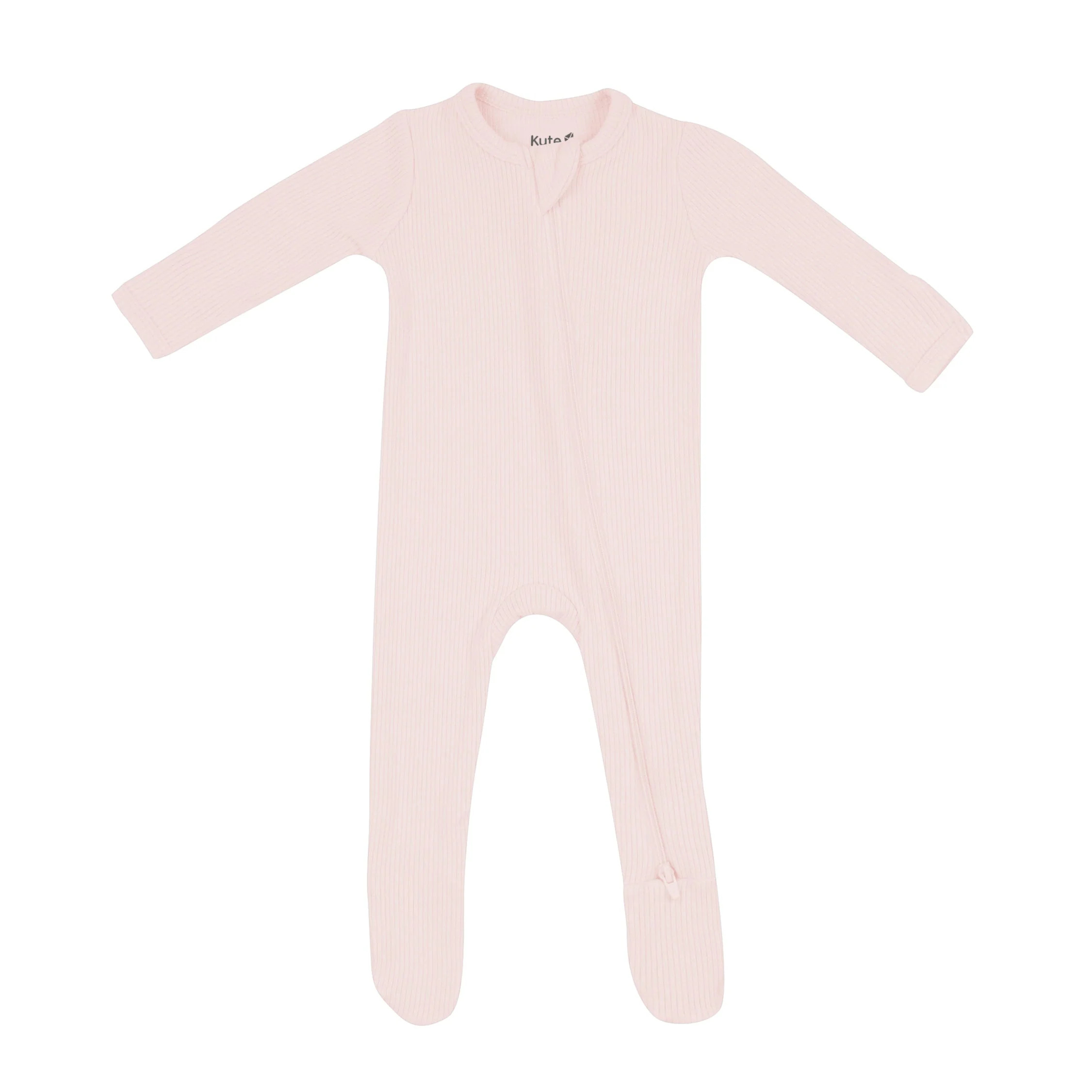 Ribbed Zipper Footie in Blush | Kyte BABY