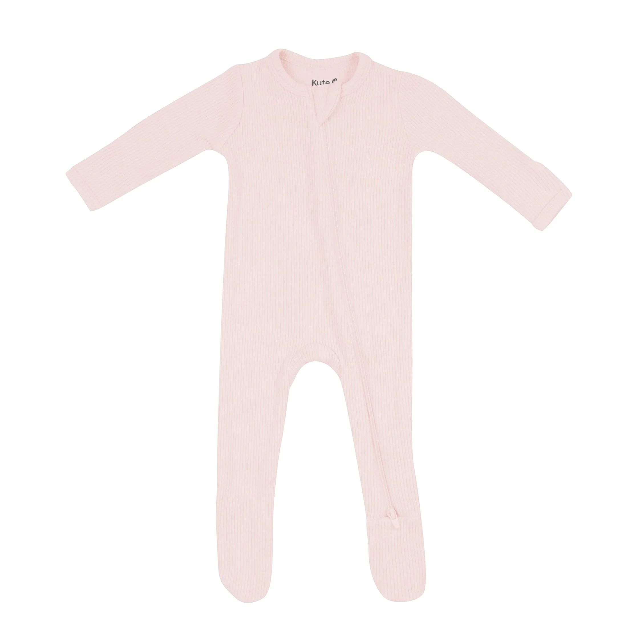 Ribbed Zipper Footie in Blush | Kyte BABY