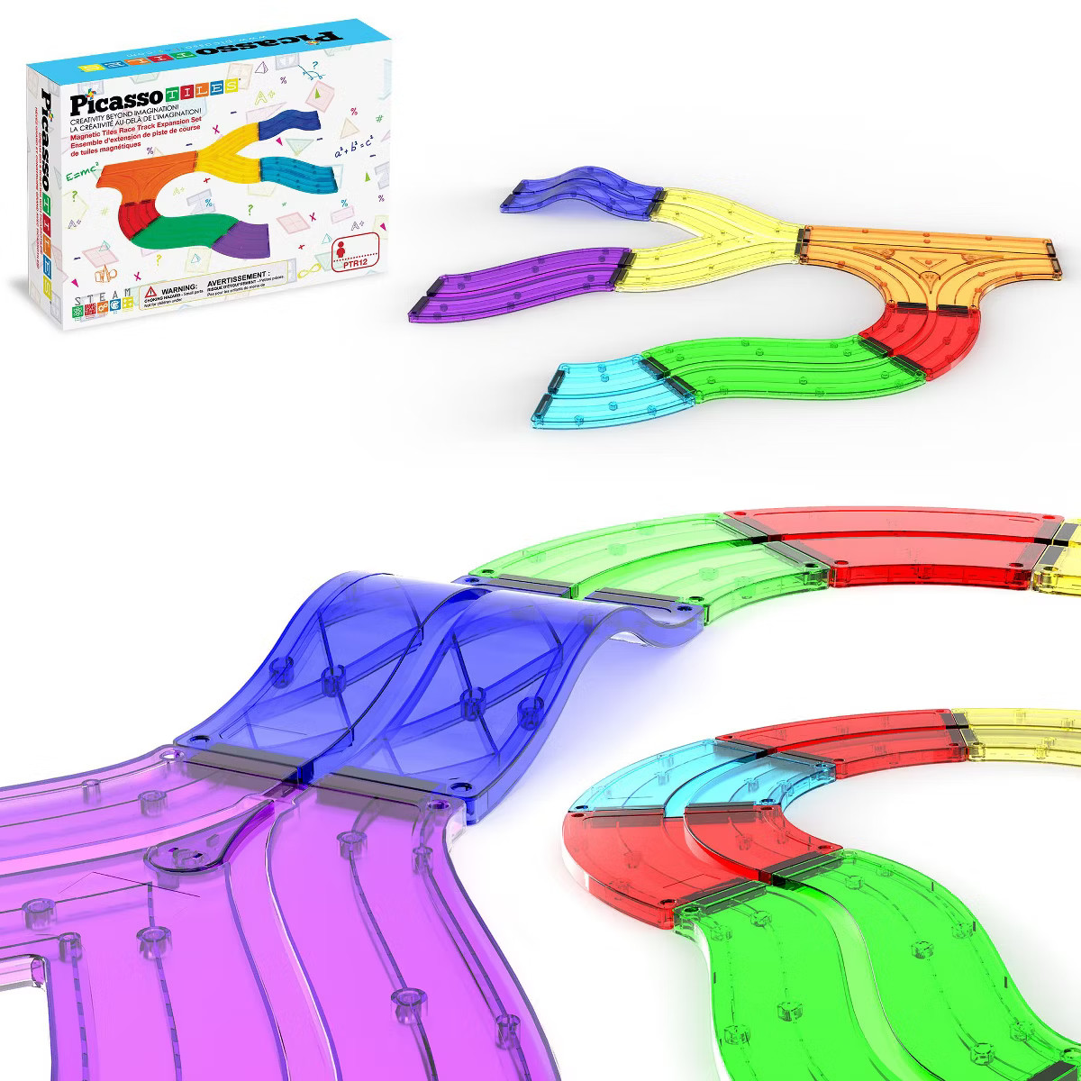 PICASSO-TILES Magnetic Race Track Expansion Set for Kids – 12PCS STEM Construction Building Blo... | Target
