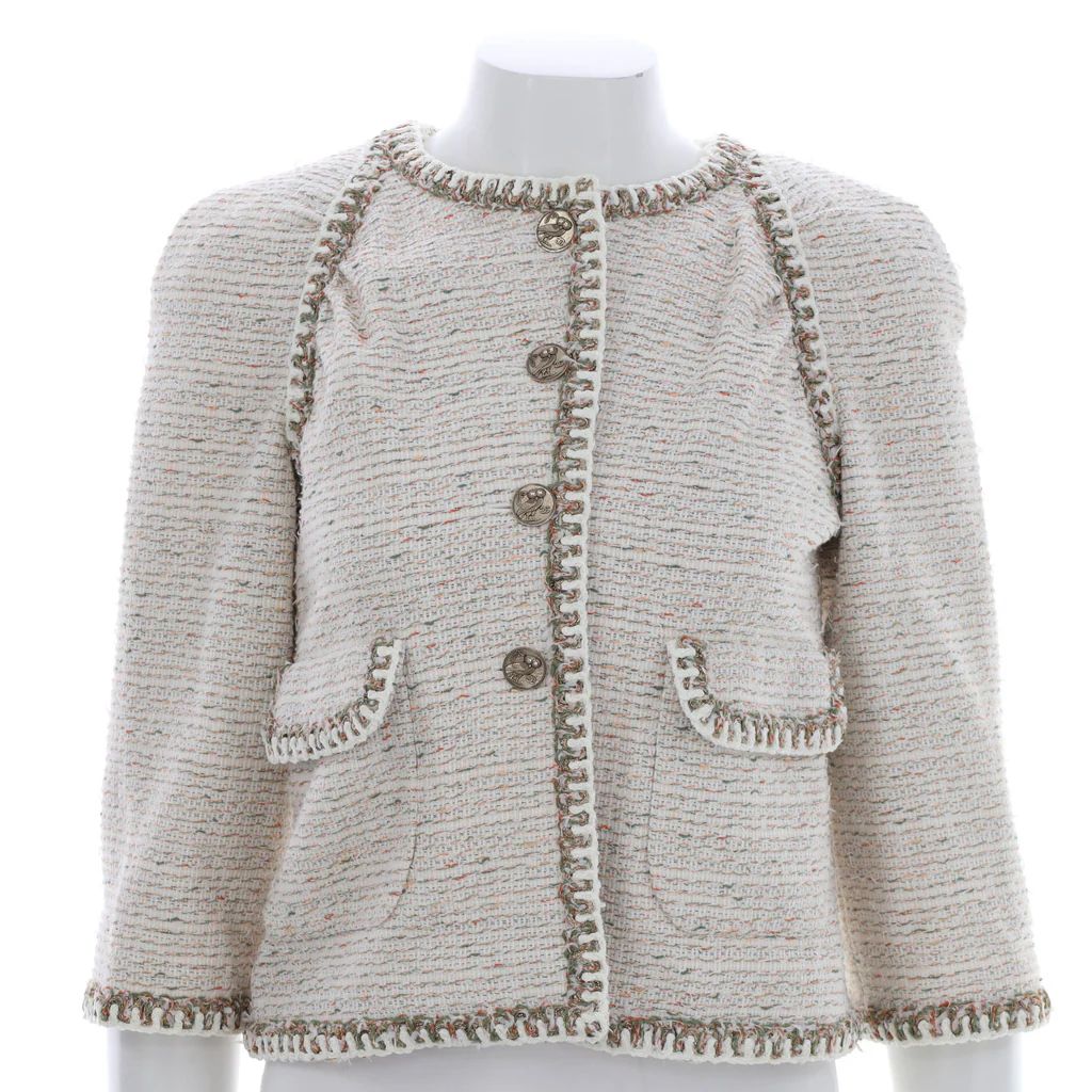 Chanel Women&#39;s Collarless Four Button Double Pocket Jacket Tweed Neutral 1758231 | Rebag