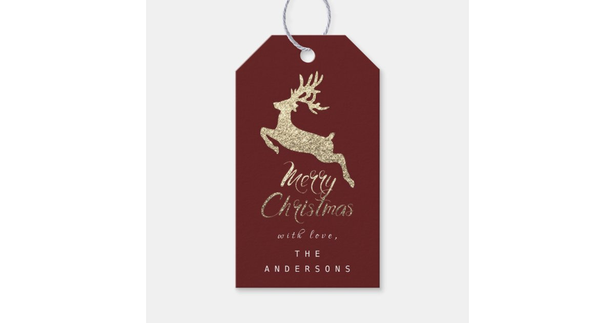 Merry Christmas Gift To Script Gold Gray Burgundy Gift Tags | Zazzle | Zazzle