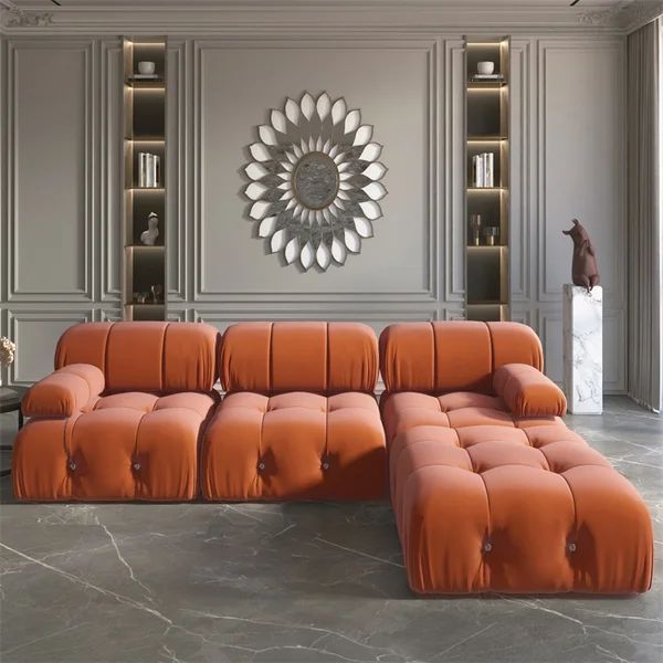 Deianira 103.95" Wide Velvet Reversible Modular Sofa & Chaise with Ottoman | Wayfair North America