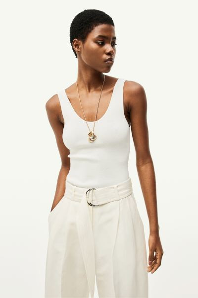 Linen-blend Pants with Belt - White - Ladies | H&M US | H&M (US + CA)
