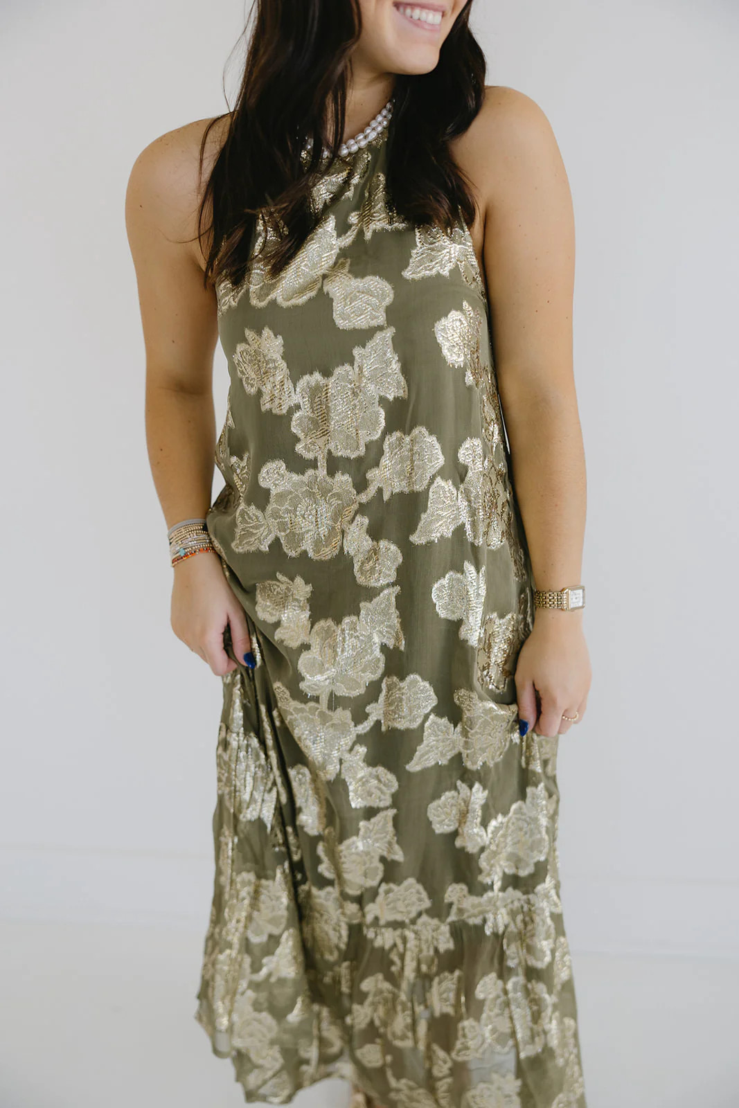 Cordelia Maxi Dress - Olive/Gold | Triple Threads