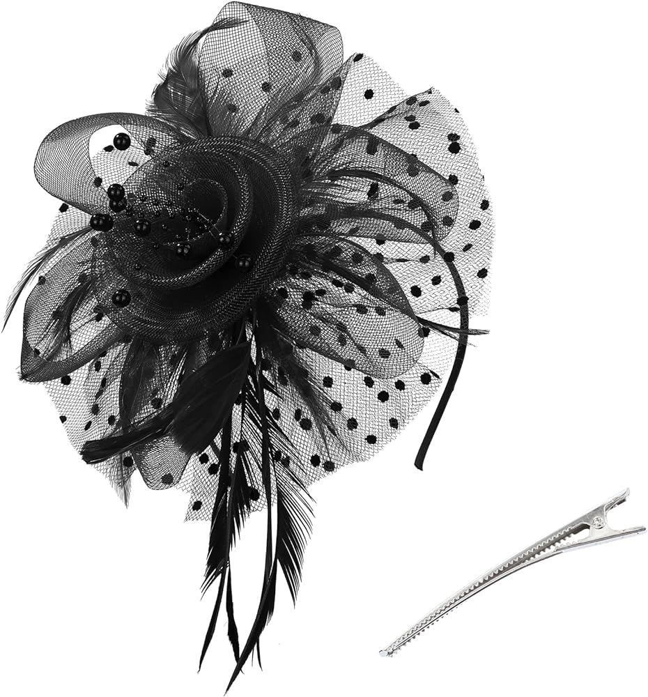 American Trends Fascinators Hat for Women Tea Party Hats Headband Flower Mesh Feathers Hair Clip | Amazon (US)
