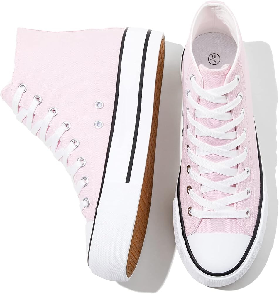 FRACORA Womens High Top Canvas Shoes White Black Platform Sneakers Lace Up Shoes for Women | Amazon (US)