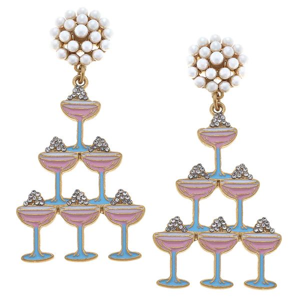 Crystal Enamel & Pavé Champagne Tower Earrings in Pink & Blue | CANVAS