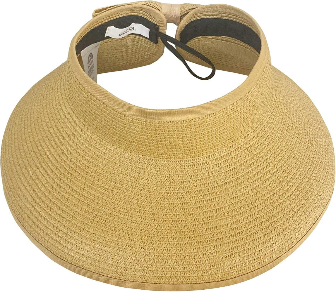 accsa Womens Sun Visor Hats Summer Straw Hat Wide Brim Roll-up Bowknot Sun Hat | Amazon (US)