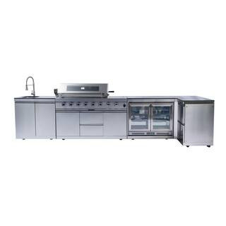 58 in. 6-Burner 96000 BTU Propane Gas Grill Island Outdoor Kitchen with Refrigerator, Sink in Silver Stainless Steel | The Home Depot