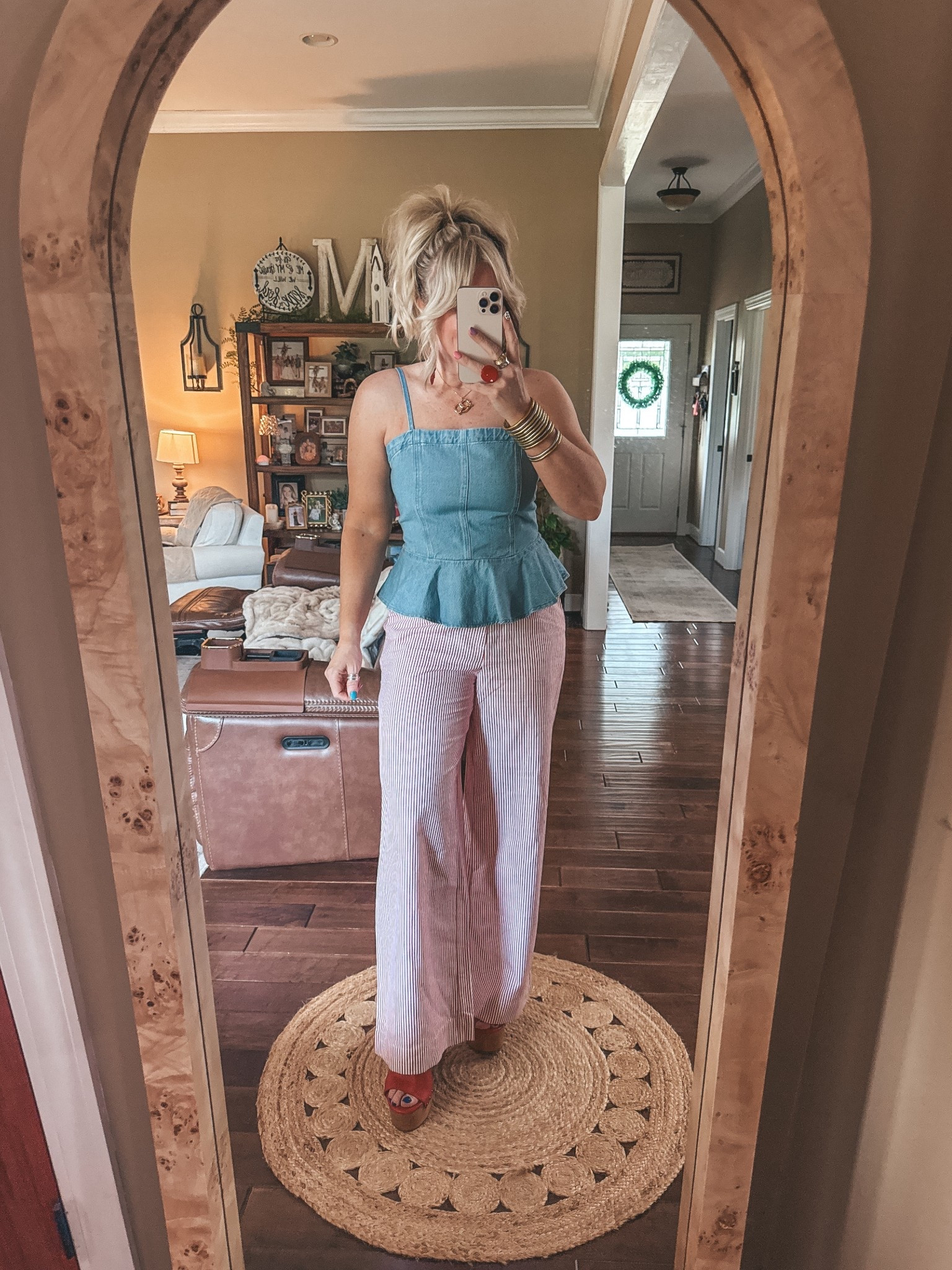 Denim top M
Striped pants size 8
Shoes true to size 

#LTKOver40 #LTKootd
