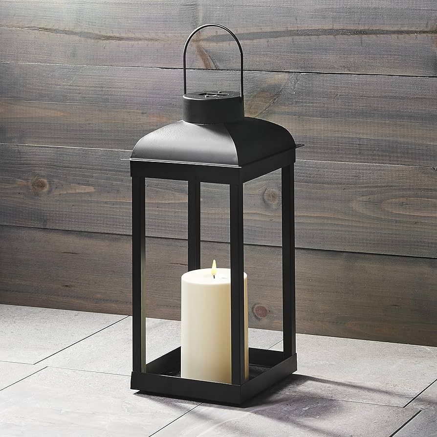 Outdoor Candle Lantern, Solar Powered - 15 Inch Tall, Black Metal, Open Frame (No Glass), Dusk to... | Amazon (US)