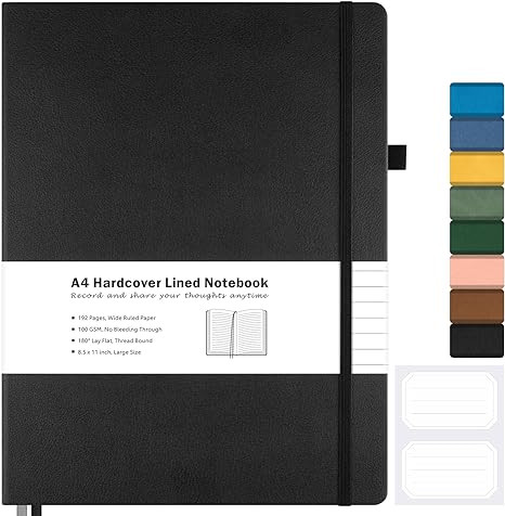 Lined Journal Notebook, 8.5" x 11" Hardcover Leather Notebook for Work, Wide Ruled Notebook Journ... | Amazon (US)