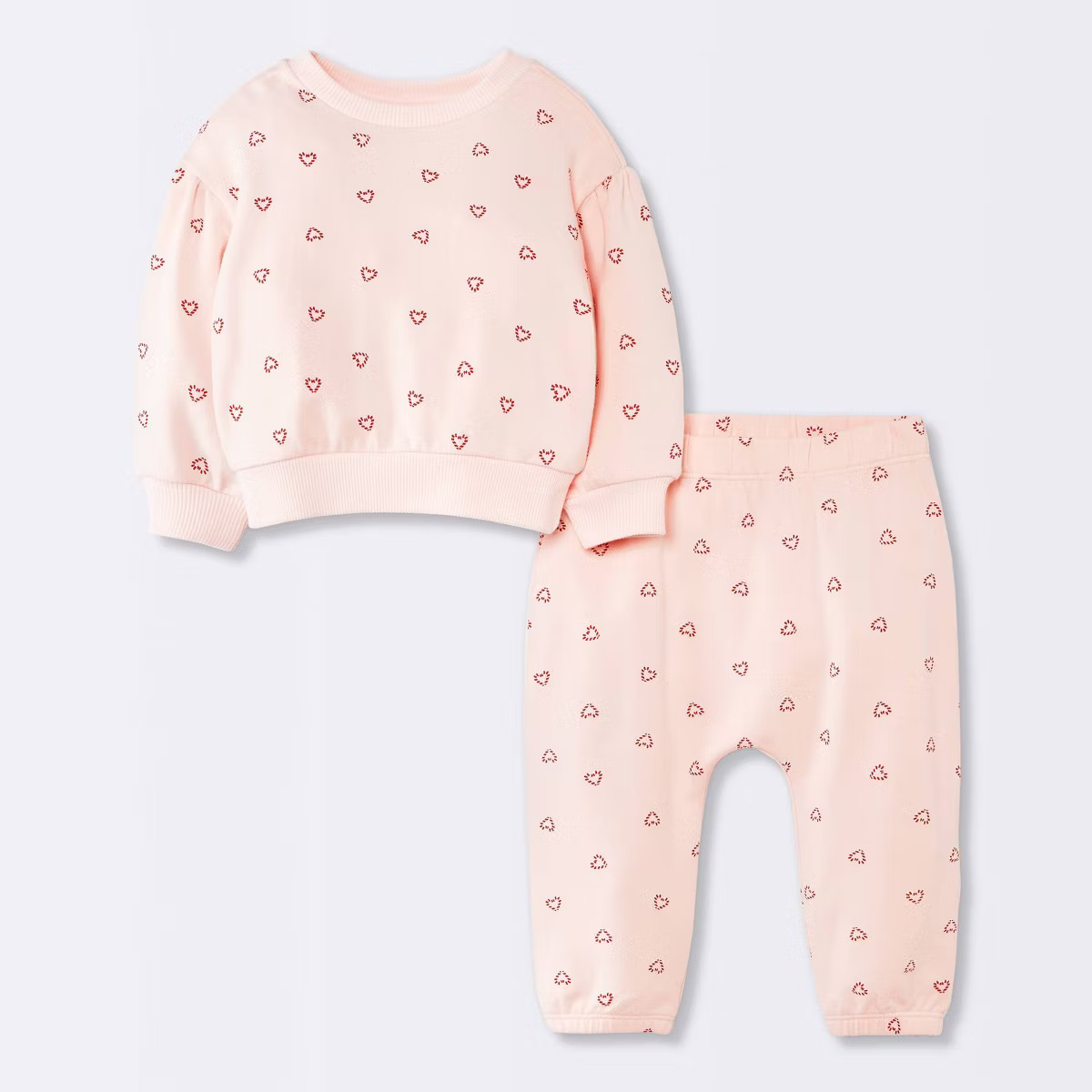 Baby Girls' 2pc Christmas Holiday Candy Cane Heart Fleece Sweatshirt and Jogger Pants Set - Cloud... | Target