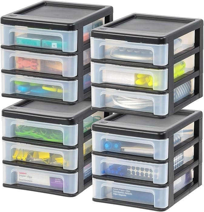 IRIS USA Small 3-Drawer Desktop Organizer, 4 Pack, Stackable, for Office, School, Stationary, Mak... | Amazon (US)