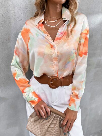 Tie Dye Button Front Blouse | SHEIN