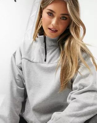 Urban Bliss set half zip sweater in gray heather | ASOS (Global)