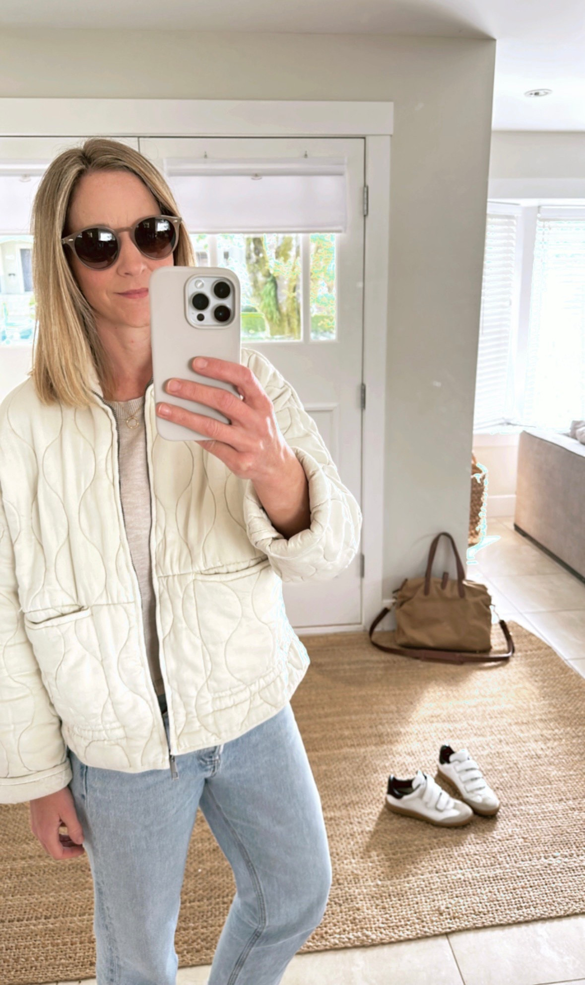 School drop off ootd. 🌿 Quilted jacket is Zara. Travel bag is old Cuyana, linked similar. Comfy jeans are on sale!

#LTKSaleAlert #LTKSeasonal #LTKShoeCrush