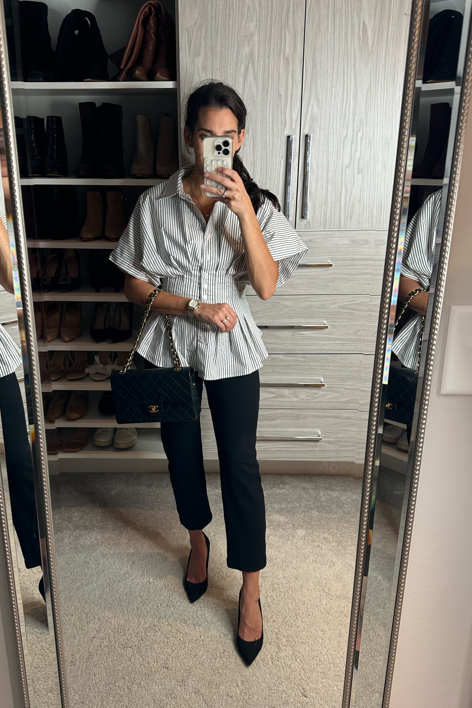Top for work from Anthropologie (wearing an xs) 

Black pants for work from Spanx (wearing a small) 

Would make a cute teacher outfit! 

#LTKStyleTip #LTKWorkwear #LTKBacktoSchool