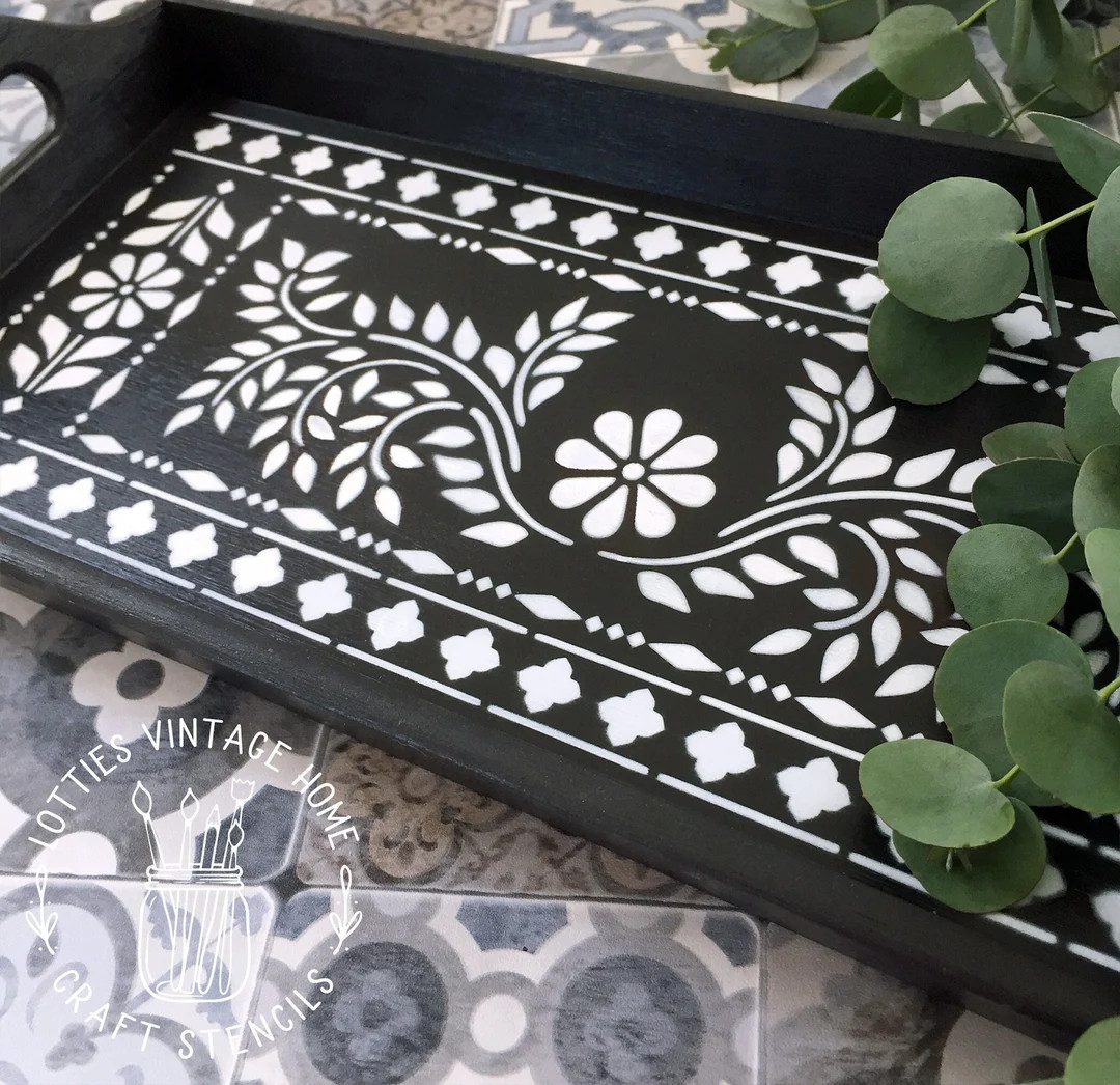 A4 Stencil - BONE INLAY 01 -  Upcycle Furniture, Fabric, Arts & Crafts - Repeatable Boho Indian P... | Etsy (US)