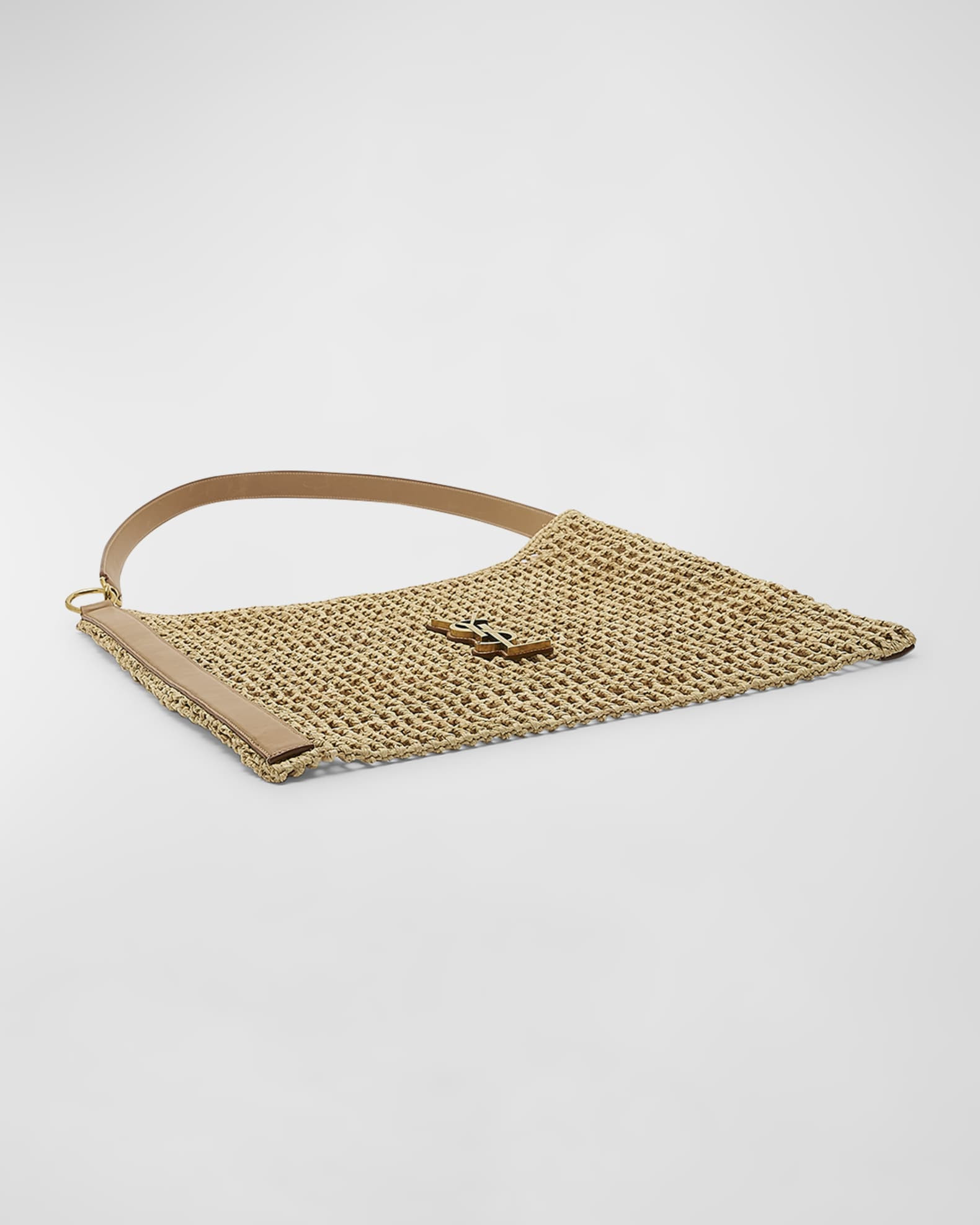 Oxalis YSL Monogram Shoulder Bag in Raffia with Bronze Hardware | Neiman Marcus