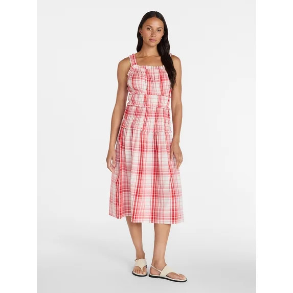 Time and Tru Women's Sleeveless Smocked Cotton Peasant Midi Dress, Sizes XS-XXXL | Walmart (US)