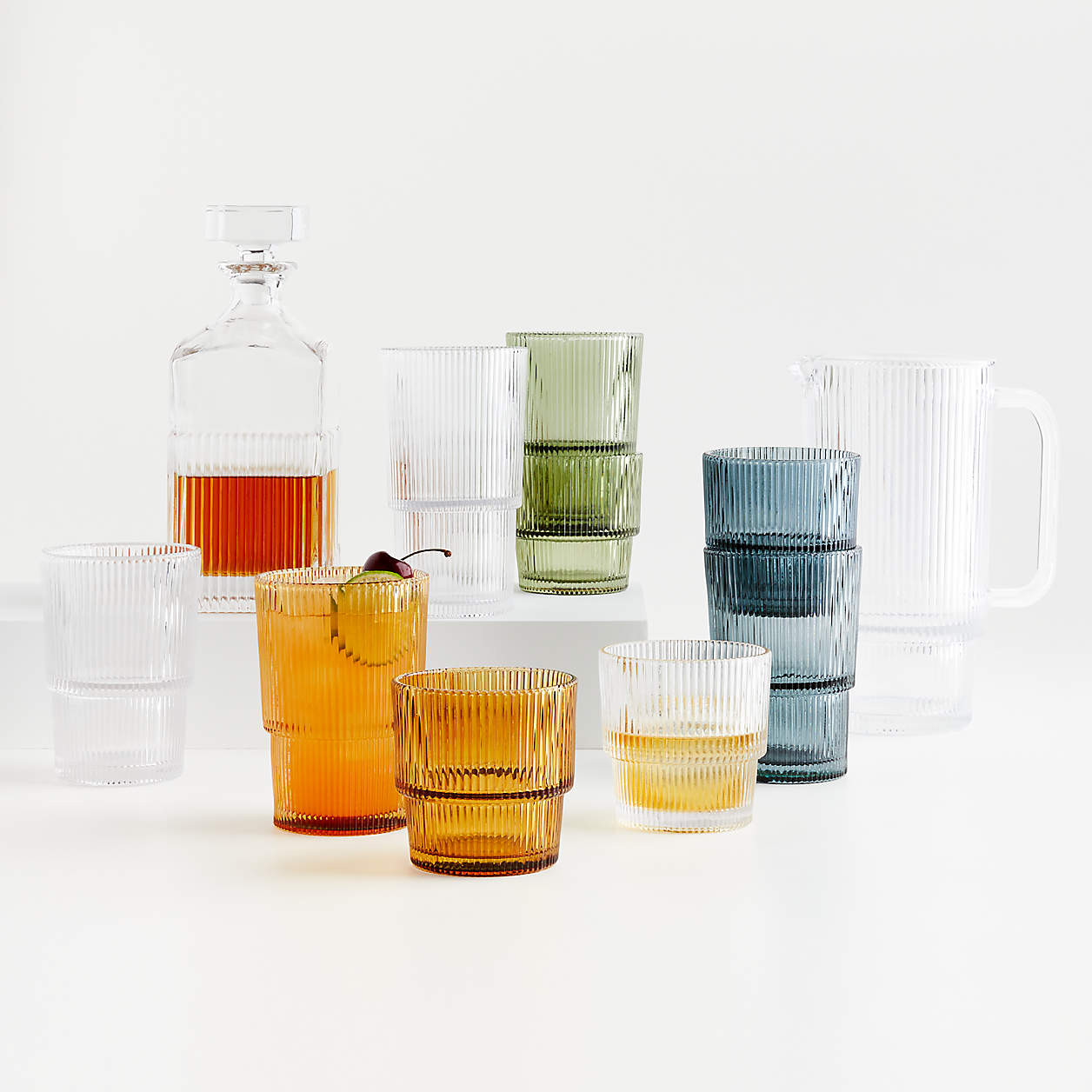 Atwell Stackable Textured Ribbed Highball Glass + Reviews | Crate & Barrel | Crate & Barrel