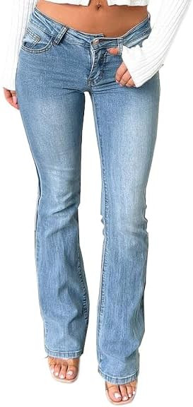 Women's Stretch Low Rise Double Button Elastic Skinny Vintage Flare Jeans | Amazon (US)