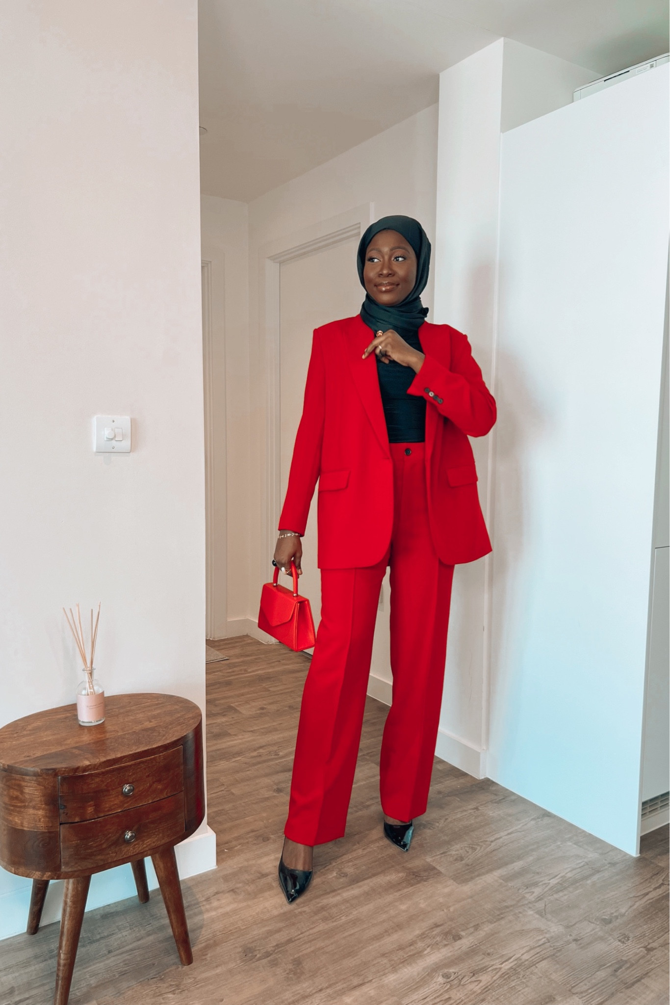 Red jacket, red blazer, red trouser, red pant, red bag, black court heel, black heels, red suit, 

#LTKeurope #LTKstyletip