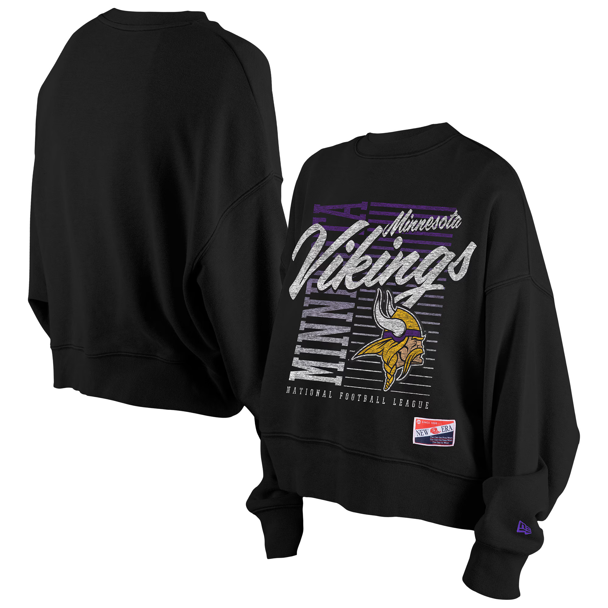Minnesota Vikings New Era Women's Oversized Throwback Mineral Wash Crew Neck Sweatshirt - Black | Fanatics