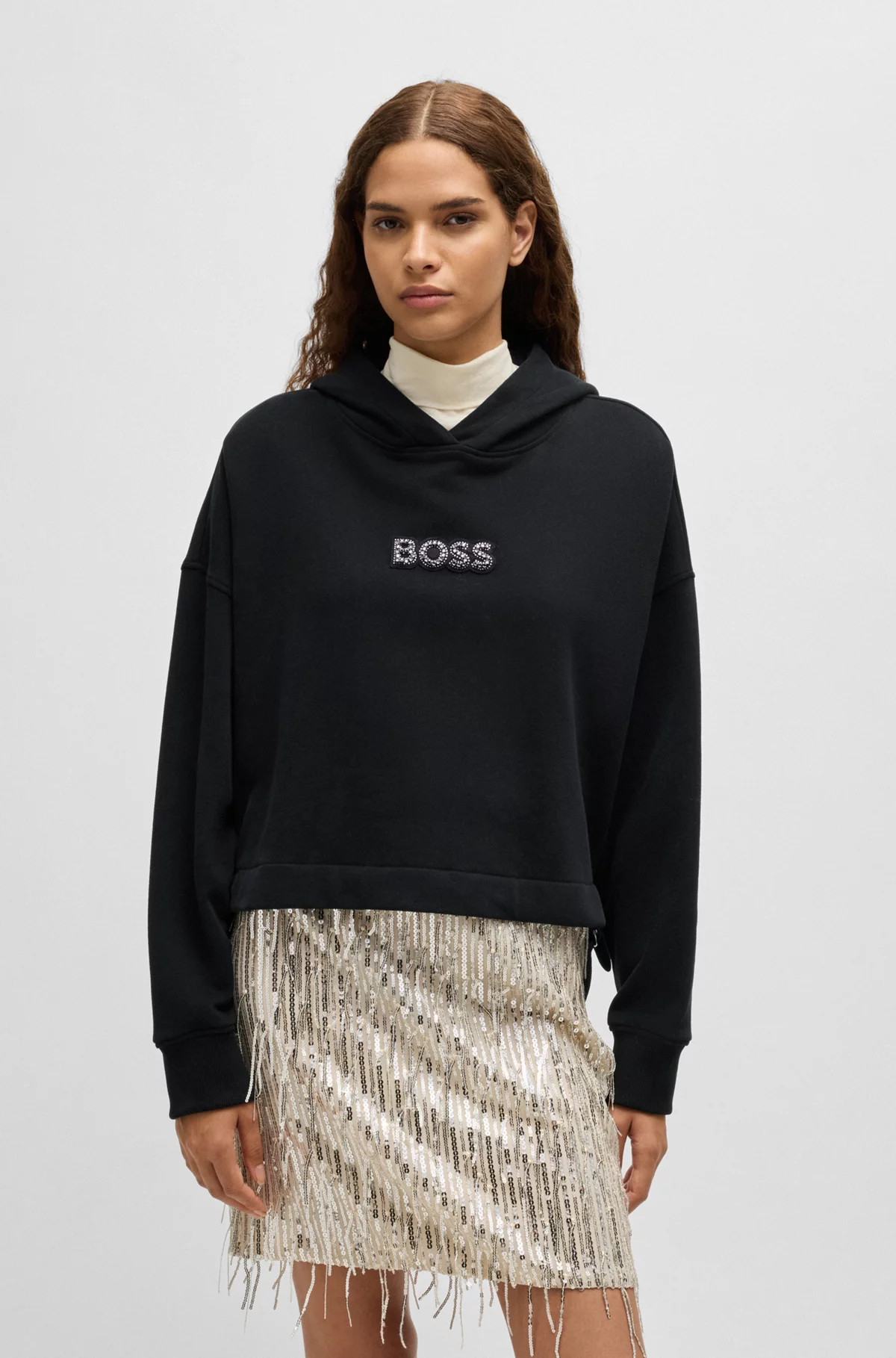 Cotton-terry hoodie with crystal-studded logo | Hugo Boss (UK)