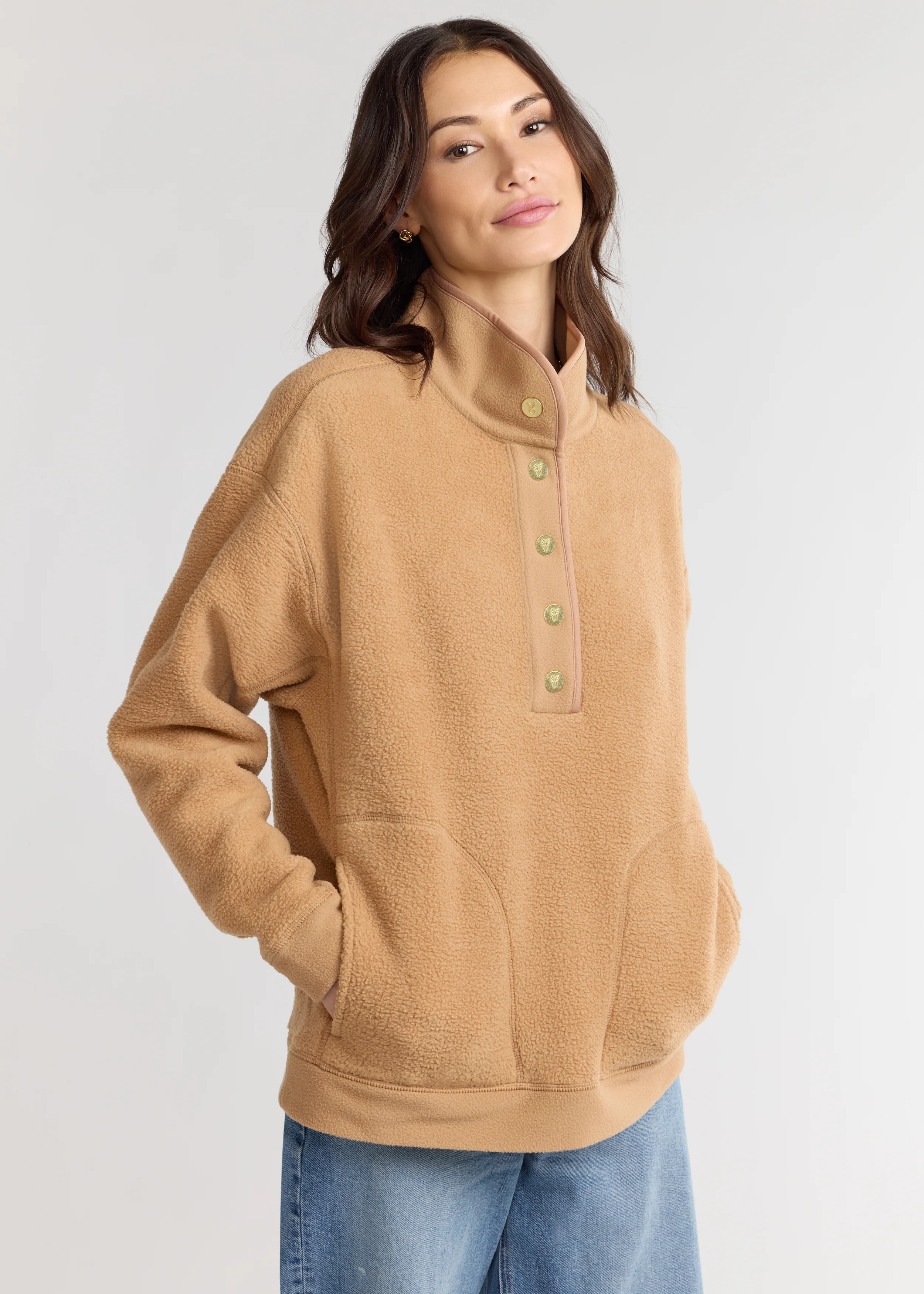 Palomino Pullover in Sherpa Fleece (Camel) | Dudley Stephens