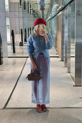 Devyn Sheer Midi Skirt Powder Blue | VRG Grl
