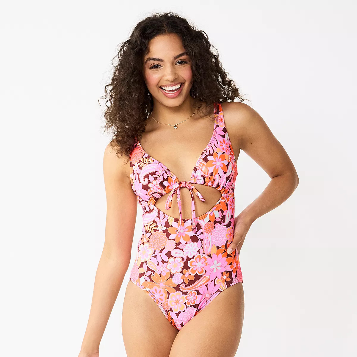 Juniors' Ninety-Nine Degrees° Knot-Front Halter One-Piece Swimsuit | Kohl's
