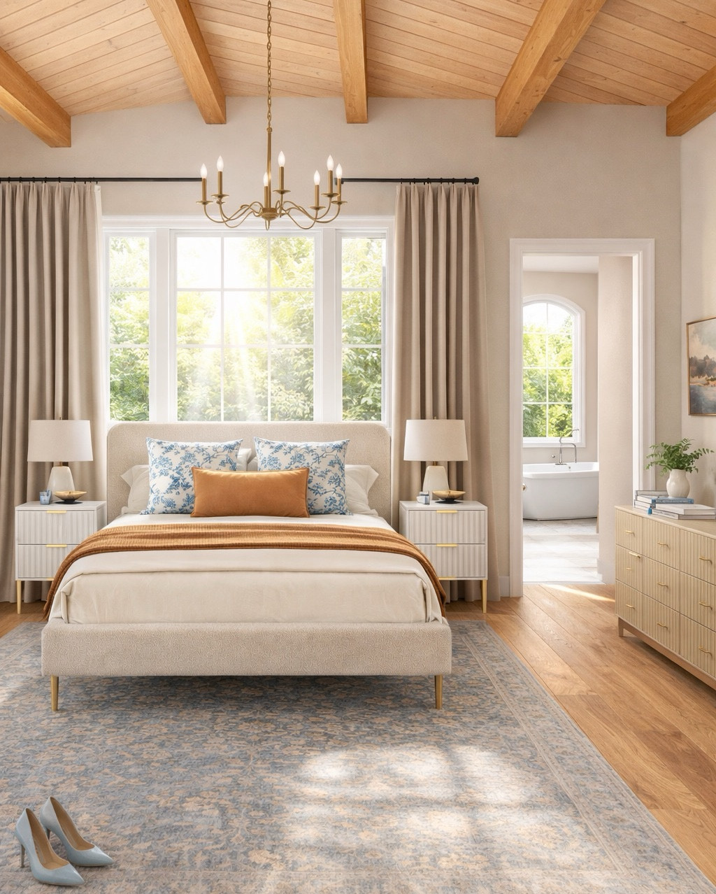 Neutral master bedroom mood board. Beige dresser and white nightstands, affordable queen bed, full length mirror, neutral rug. #bedroom #homedecor 
#LTKspring 

Follow my LTK @Olga.D.Interiors on the @shop.LTK app to view this post and get my exclusive app-only content!

#liketkit #LTKSeasonal #LTKHome
@shop.ltk
https://liketk.it/5Xo5S

#LTKHome #LTKSeasonal
