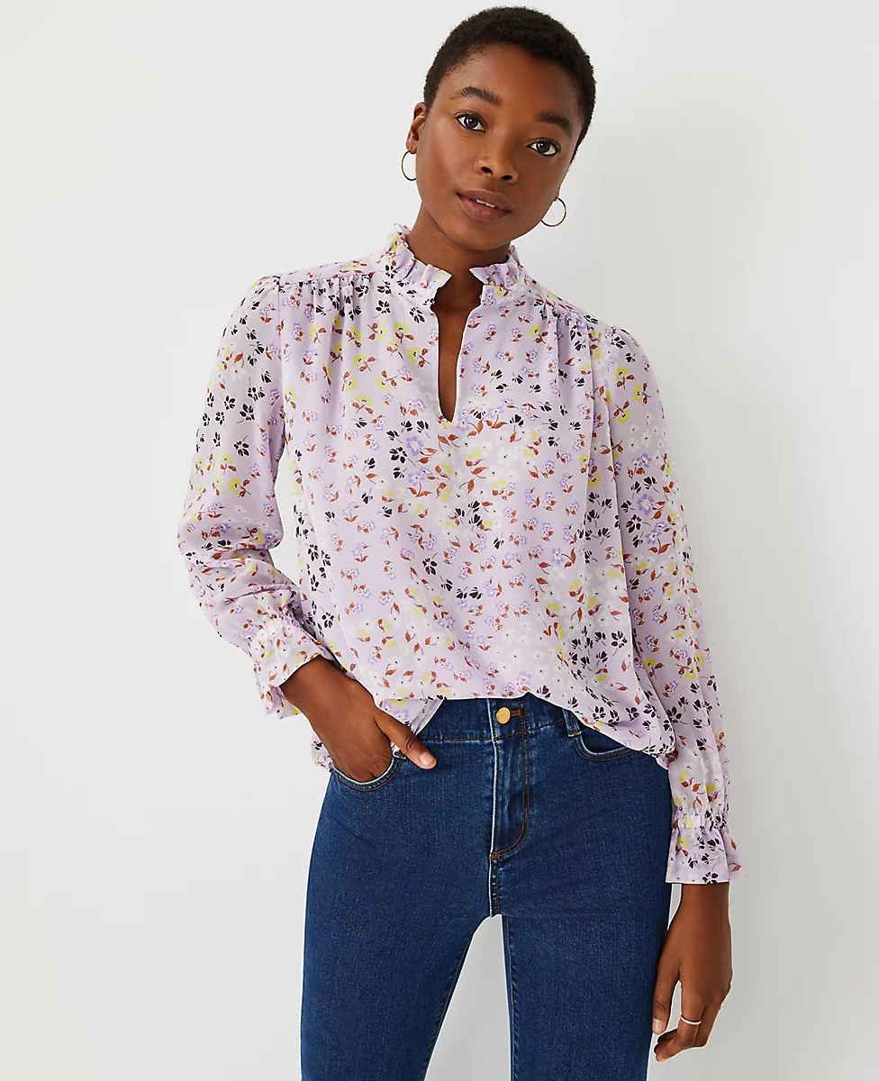 Floral Ruffle Neck Top | Ann Taylor (US)