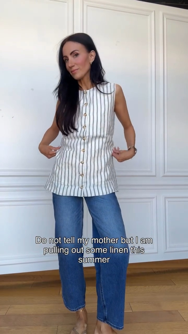 I take it back- do tell my mom, because this linen from @Quince  is actually fabulous. This fabric is soft and breezy. And affordable. Wrinkles really were at a minimum. 👏 all of these pieces are linked in LTK. #quincepartner