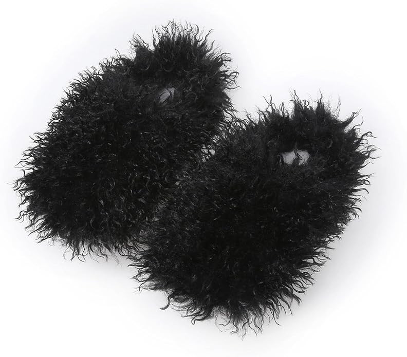 Unisex Fuzzy Faux Fur Slippers, Women's Fluffy Long Hair Sheep Faux Fur Slip on Slides, Girls Lux... | Amazon (US)