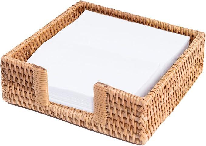 Natural Rattan Napkin Holder Boho Style Decorative Handwoven Tissue Dispenser, Napkin Serving Tra... | Amazon (US)