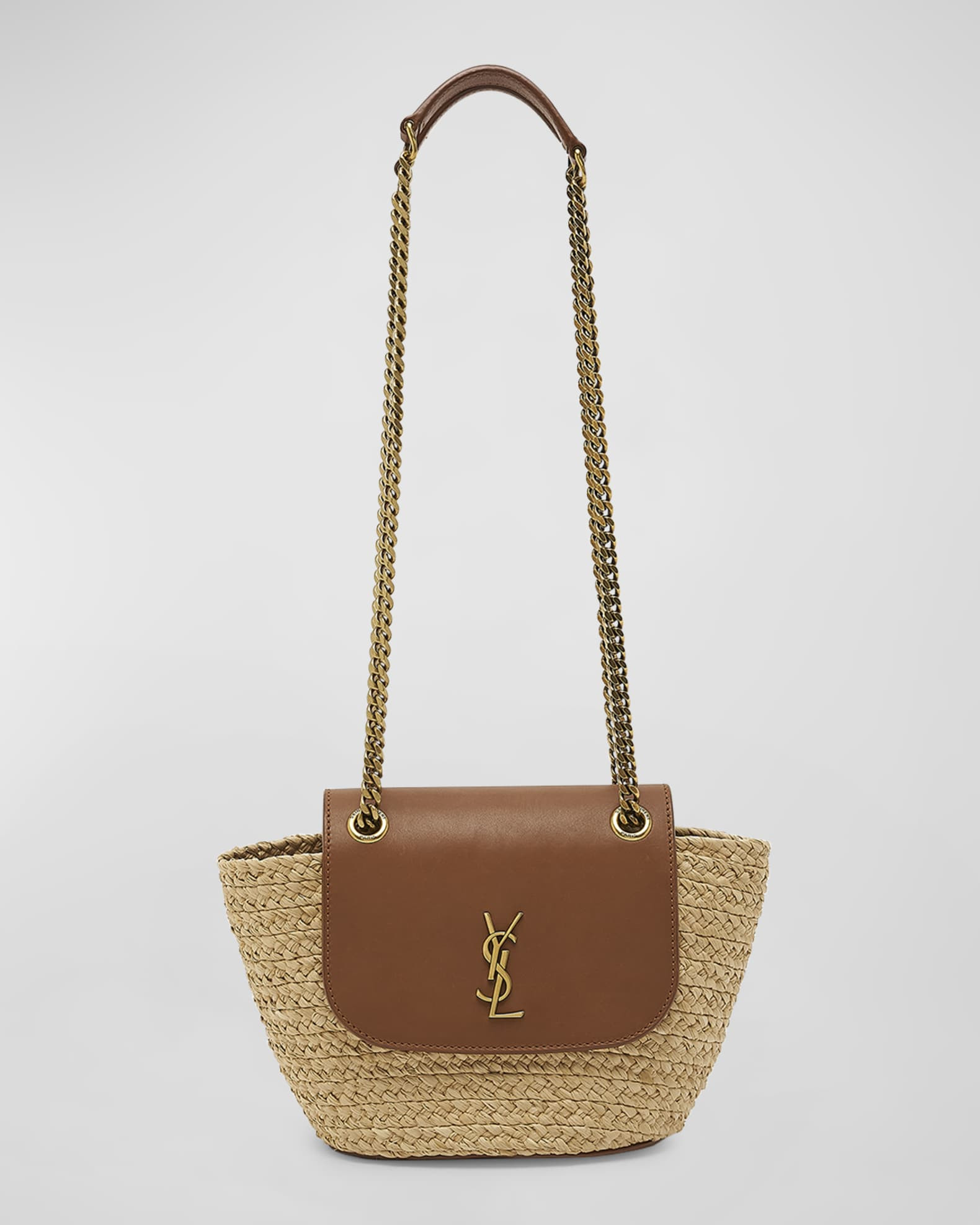 Panier Mini YSL Flap Crossbody Basket Bag in Raffia | Neiman Marcus