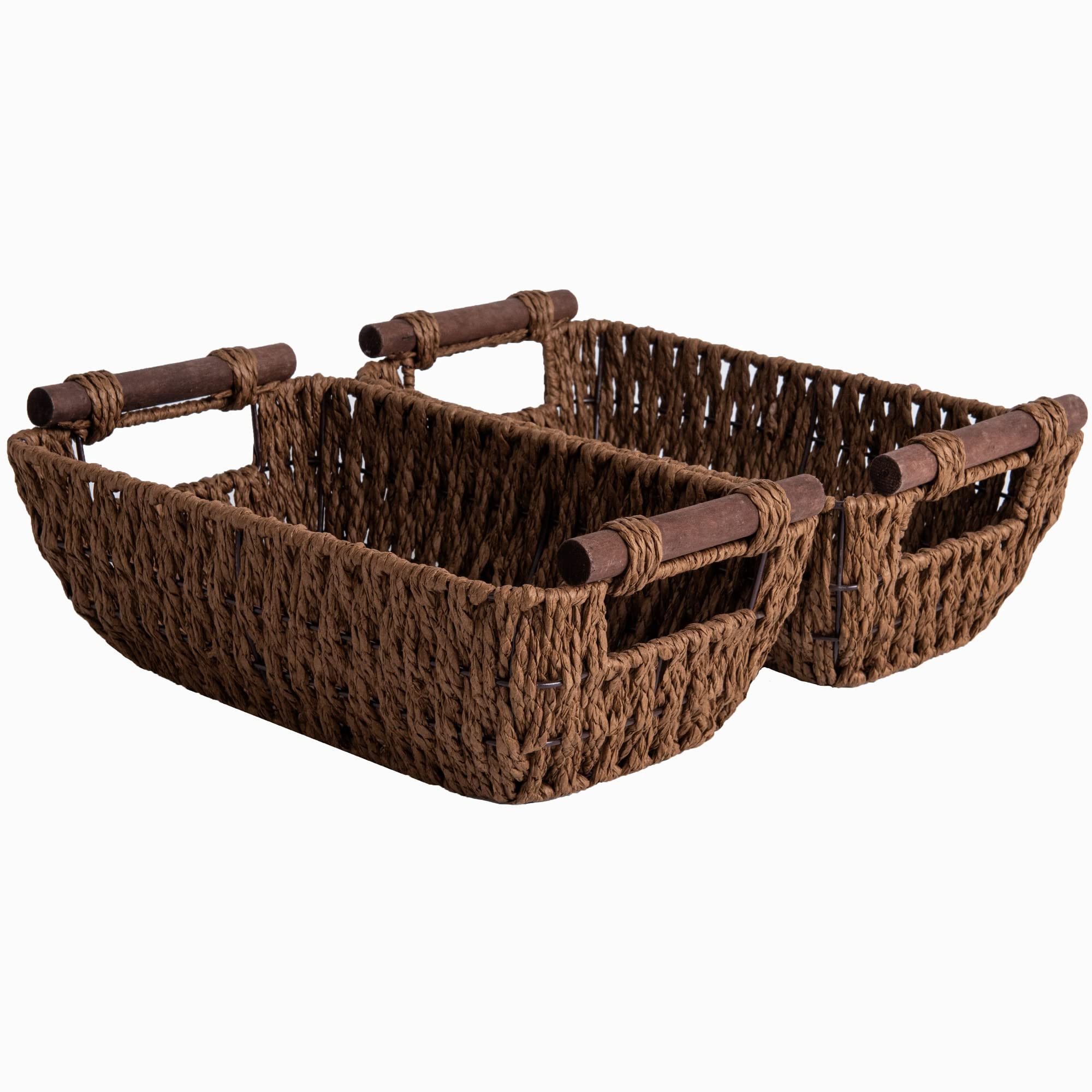 StorageWorks Handwoven Small Wicker Baskets, Round Paper Rope Storage Baskets with Wooden Handles... | Amazon (US)
