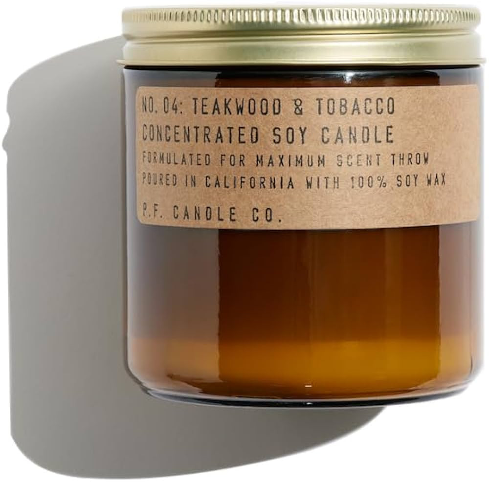 P.F. Candle Co. Teakwood & Tobacco Classic Large Concentrated Scented Soy Wax Candle (12.5 oz) 60-70 Hour Burn Time, Cotton Wick, Amber Glass Jar | Amazon (US)