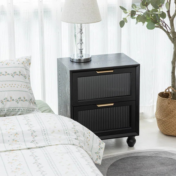 Mid Century Modern Nightstand with 2 Drawer, Glass Front Nightstand | Wayfair North America