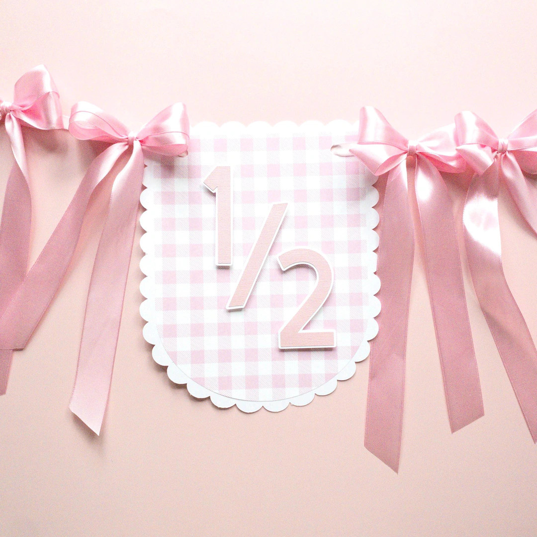 Half Birthday Banner: Pink Gingham Highchair Decor, Scalloped Photo Prop - Etsy | Etsy (US)