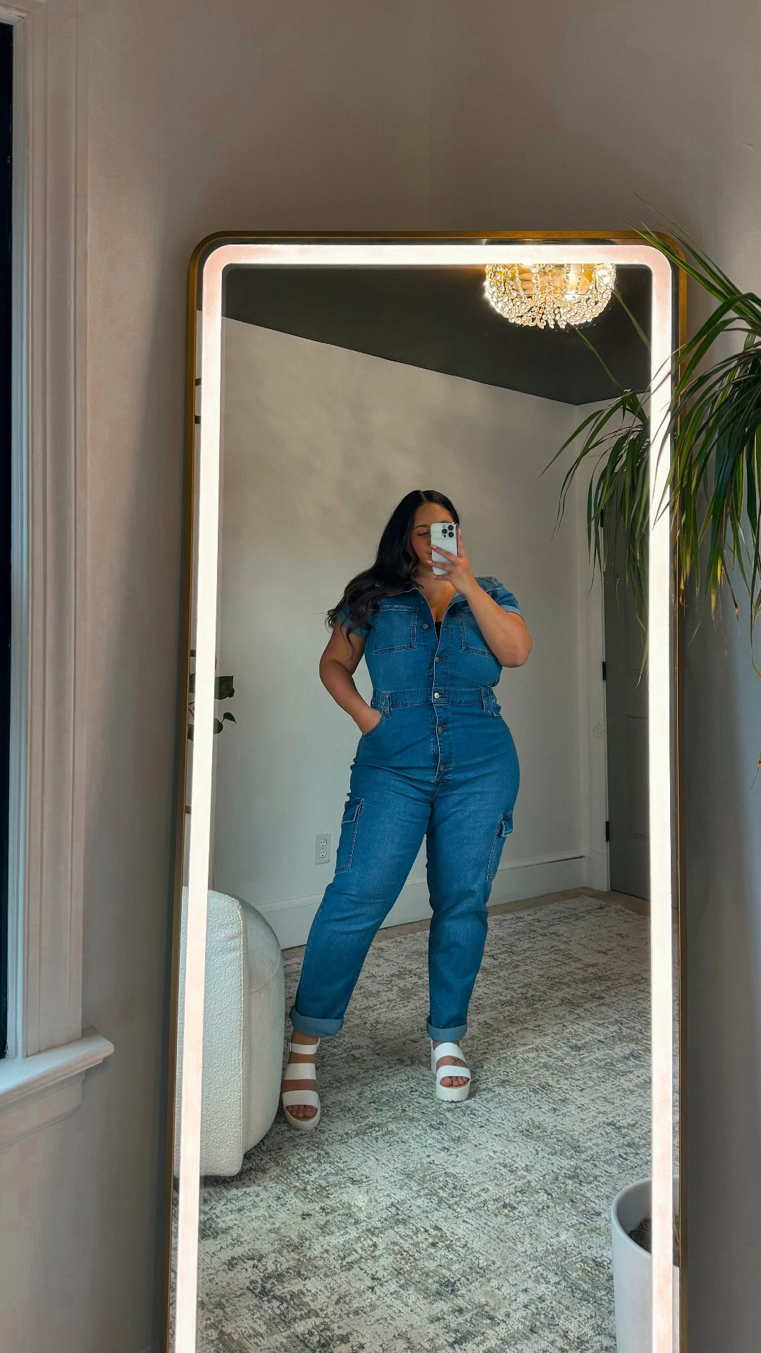 Walmart denim jumpsuit! 

Perfect transitional spring look! 

Shown in size XXL (5’2” & 14/16) 

#denim #jumpsuit #lookforless #springoutfits #summeroutfits 

#LTKStyleTip #LTKPetite #LTKMidsize