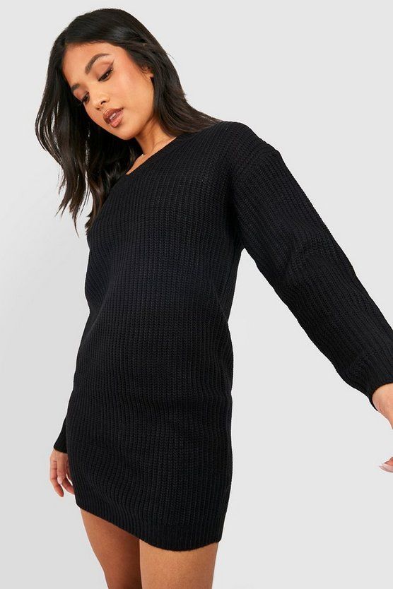 Petite Rib V-Neck Sweater Dress | Boohoo.com (US & CA)