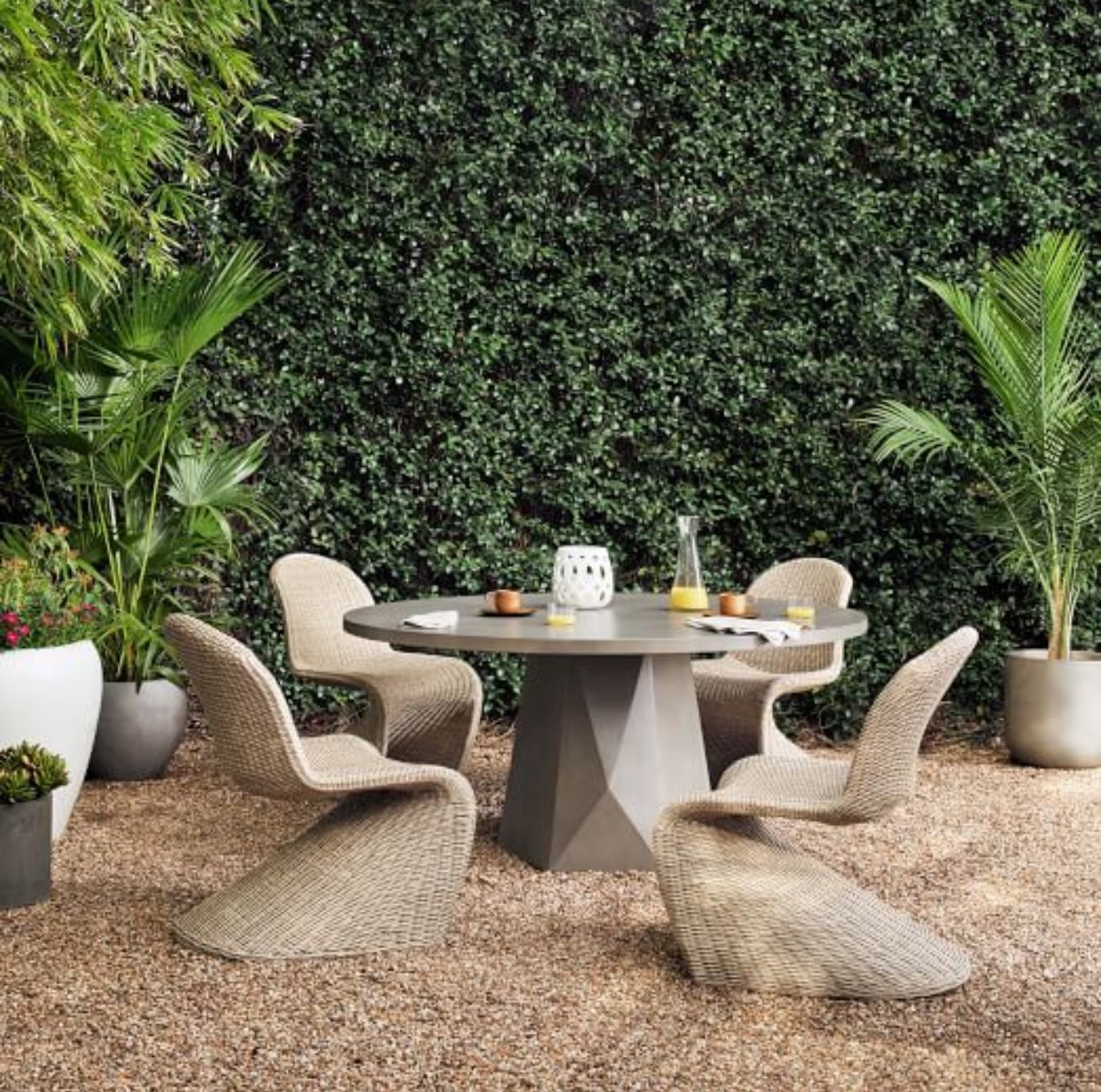 Outdoor dining dreams! Love the natural elements of concrete dining table and rattan chairs.

New Vision Home
Outdoor dining 
Round outdoor table 

#LTKSaleAlert #LTKSeasonal #LTKStyleTip